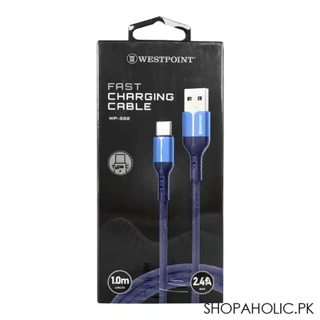 West Point 2.4A Type C Fast Charging Cable, 1.0m Length, Blue, WP-322 - Main Image