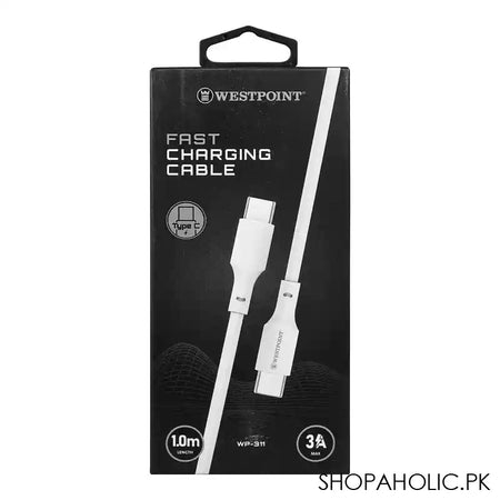 West Point 2.4A Type C Fast Charging Cable, 1.0m Length, White, WP-311 - Main Image