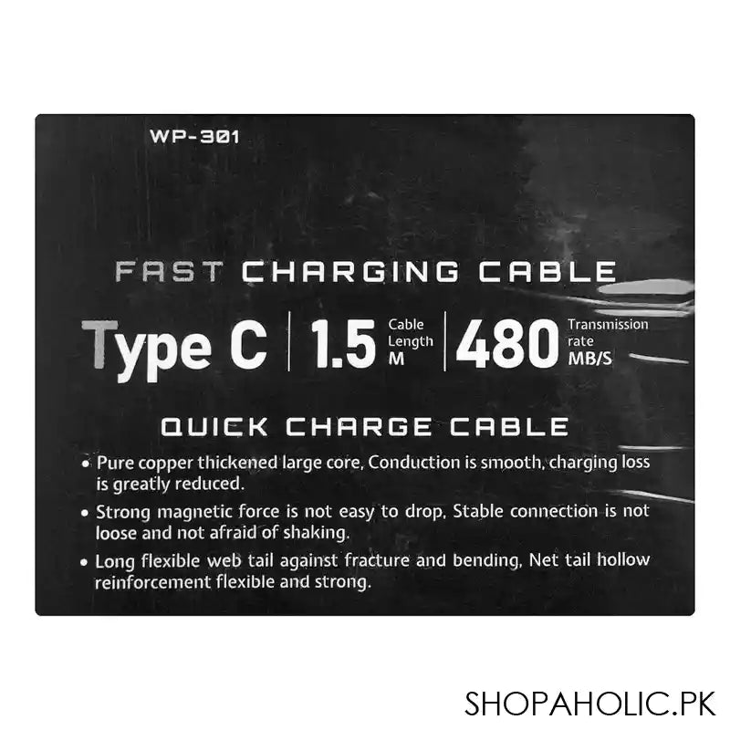 West Point 2.4A Type C Fast Charging Cable, Black, WP-301 - Image 5