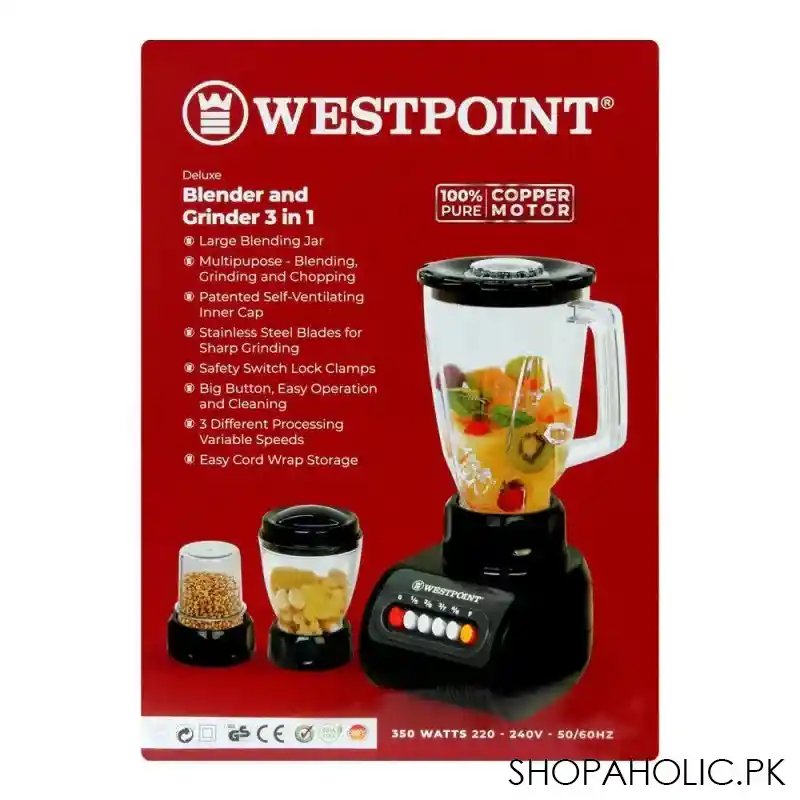 west point deluxe 3 in 1 juicer, blender & dry mill, 350w, wf 9491 image3