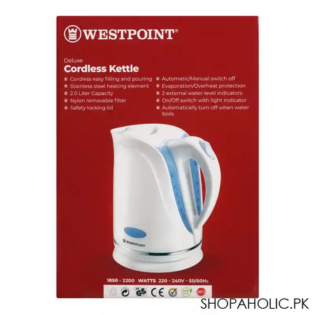 West Point Deluxe Cordless Electric Kettle, 2 Liters, 1850-2200 Watt, WF-578 - Image 3