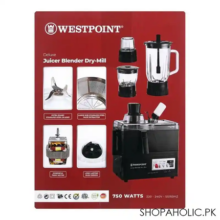 west point deluxe juicer, blender, dry mil, 750w, 220 240v, wf 8824 image3