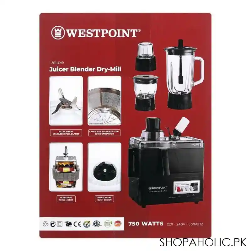 west point deluxe juicer, blender, dry mil, 750w, 220 240v, wf 8824 image3
