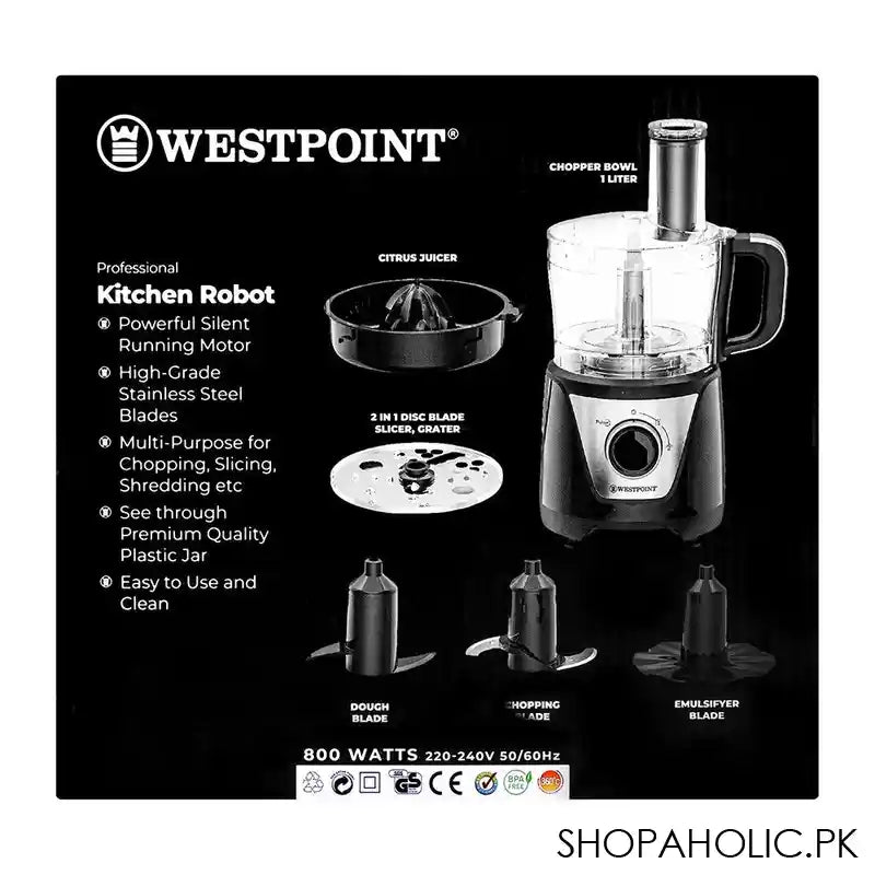 West Point Deluxe Kitchen Robot, Slice + Shred + Chop, 2-Speed, 450W, WF-498 - Image 3