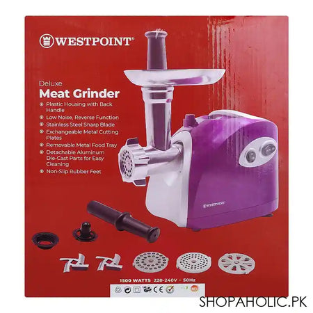 West Point Deluxe Meat Grinder With Stainless Steel Sharp Blade & Exchangeable Metal Cutting Plates, 1500W, WF-1036 - Image 3