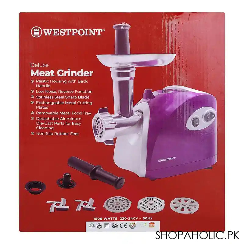 West Point Deluxe Meat Grinder With Stainless Steel Sharp Blade & Exchangeable Metal Cutting Plates, 1500W, WF-1036 - Image 3