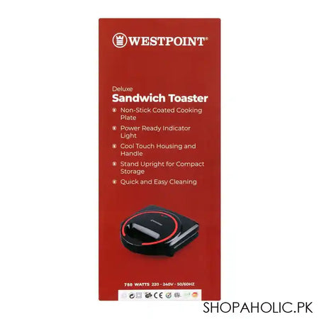 West Point Deluxe Sandwich Toaster, Black, WF-691 - Image 2