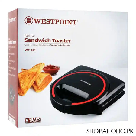 West Point Deluxe Sandwich Toaster, Black, WF-691 - Image 3