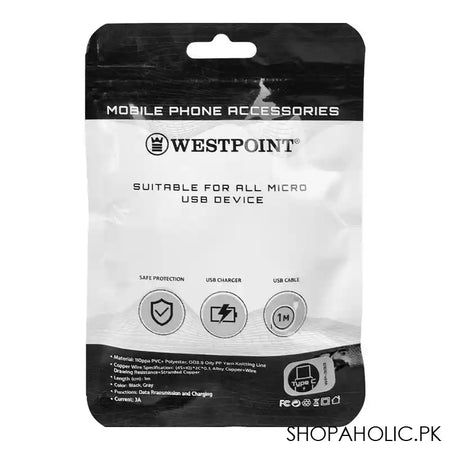 West Point Lightening Data Cable, 1m, Black & Grey, WP-333 - Image 3