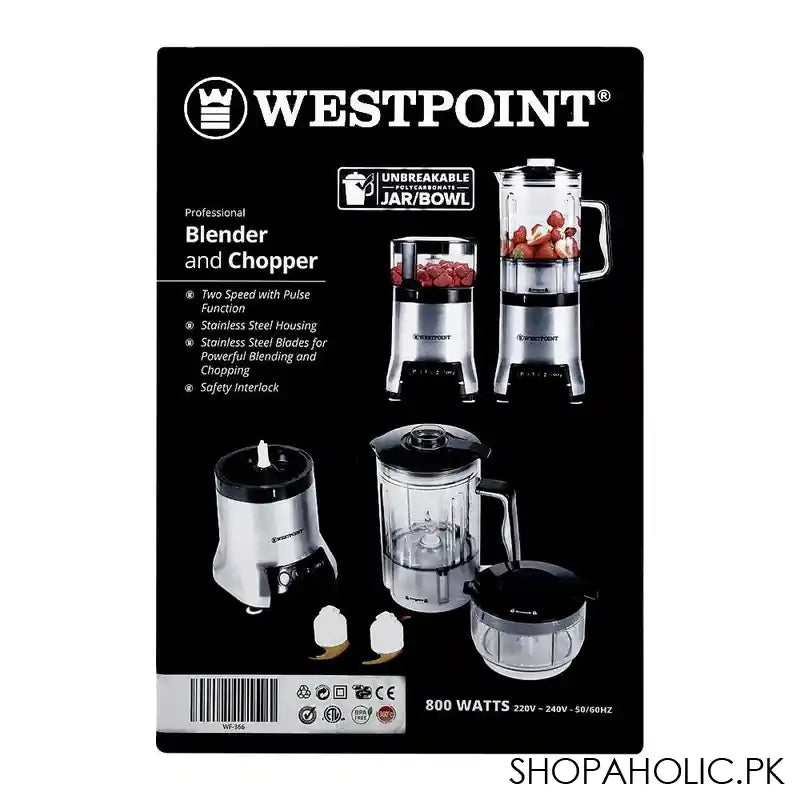 West Point Professional Blender and Chopper, 800W, WF-366 - Image 2