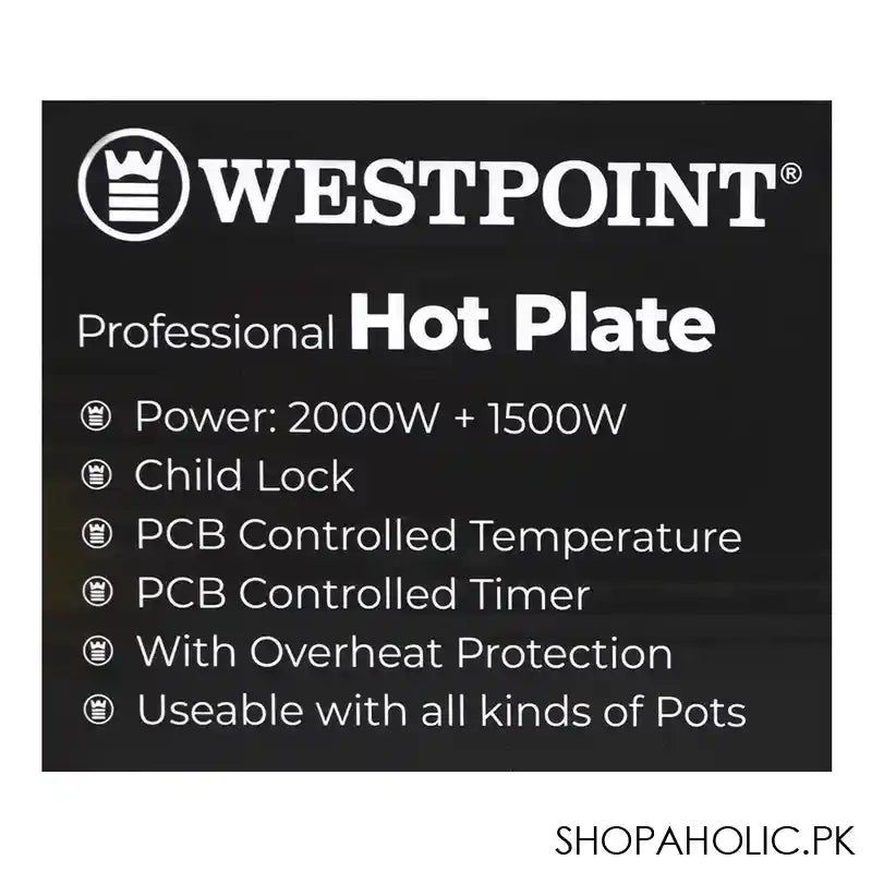 West Point Professional Double Hot Plate, 2000W+1500W, Child Lock, WF-292 - Image 3