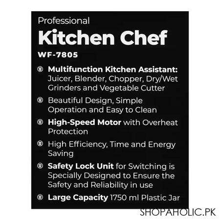 West Point Professional Kitchen Chef Food Processor, Black, 450W, WF-7805 - Image 4