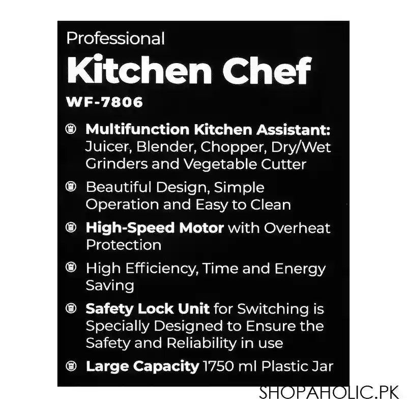 West Point Professional Kitchen Chef Food Processor, Grey, 450W, WF-7806 - Image 4