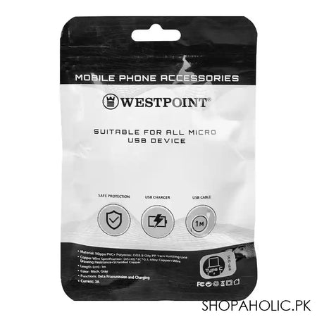 West Point Type C Data Cable, 1m, Black & Grey, WP-331 - Image 3