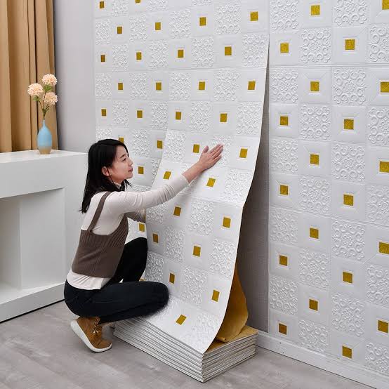 (pack of 4) 3d white bricks with golden spot wallpaper sticker main image