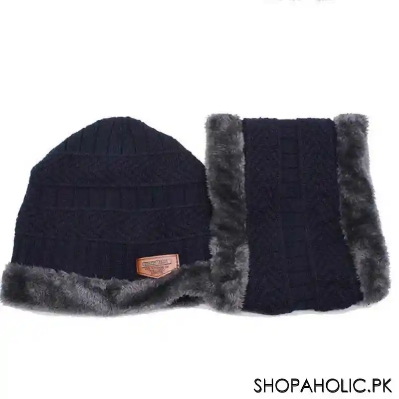 winter thick warm knit beanie hat cap + neck cover set for men and women image3
