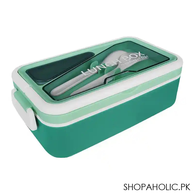 Wonderful Stainless Steel Lunch Box With Spoon & Fork, 7.7in (H) x 4.3in (W) x 2.5in (D), Green - Image 3