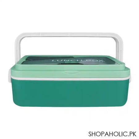 Wonderful Stainless Steel Lunch Box With Spoon & Fork, 7.7in (H) x 4.3in (W) x 2.5in (D), Green - Image 2
