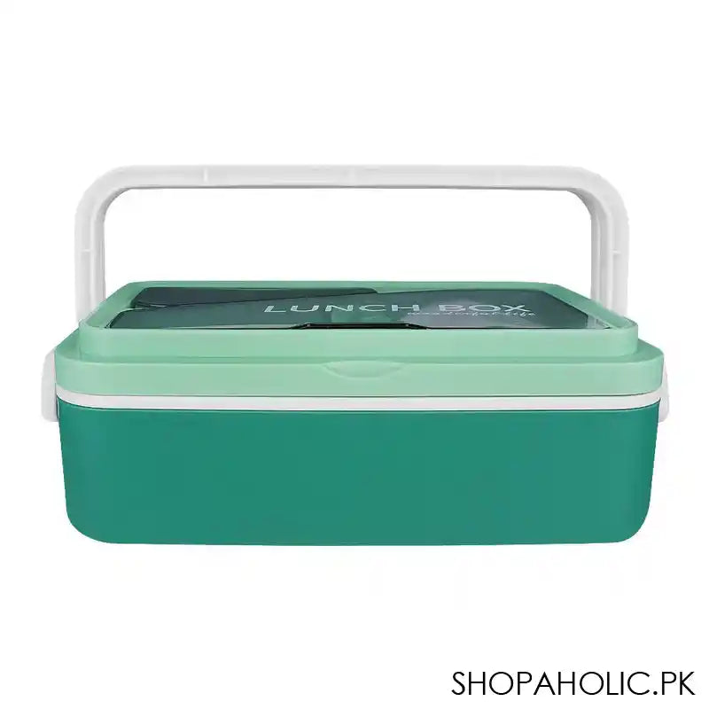 Wonderful Stainless Steel Lunch Box With Spoon & Fork, 7.7in (H) x 4.3in (W) x 2.5in (D), Green - Image 2