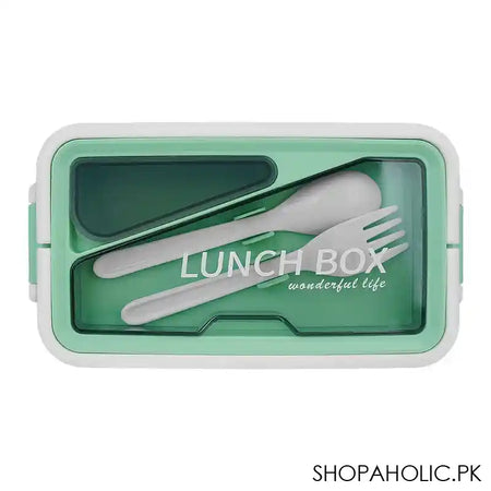 Wonderful Stainless Steel Lunch Box With Spoon & Fork, 7.7in (H) x 4.3in (W) x 2.5in (D), Green - Main Image