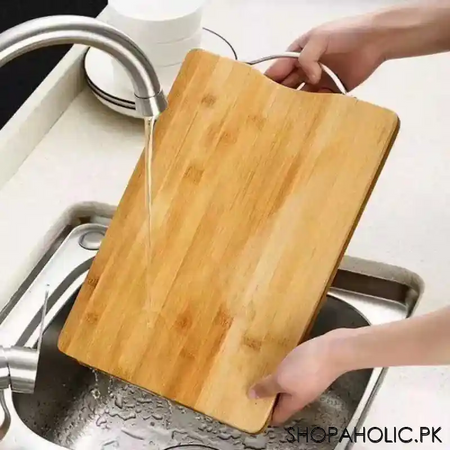 wooden cutting board with stainless steel handle image4