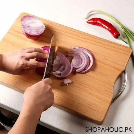 wooden cutting board with stainless steel handle main image