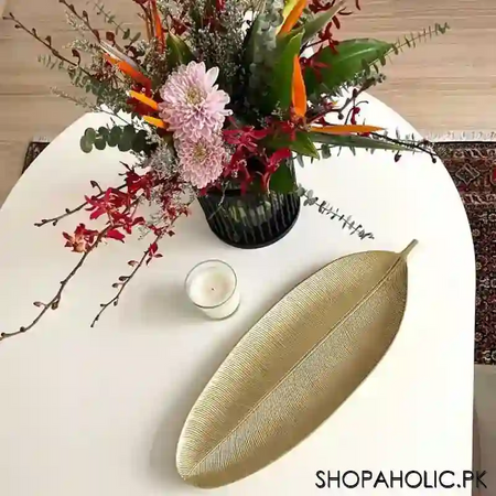 wooden leaf shape golden tray (small) main image