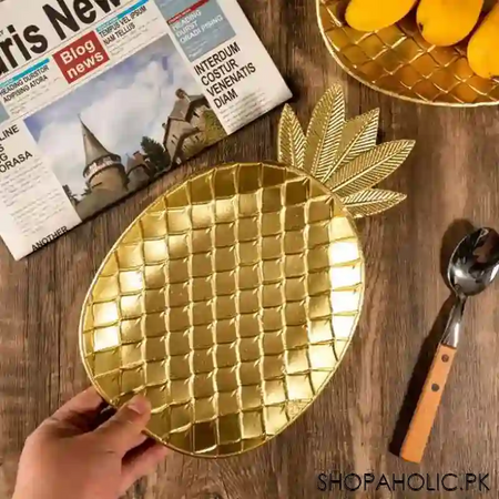 wooden pineapple shape golden tray (small) image3