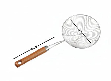 Wooden Handle Stainless Steel Poori Strainer/Deep Fry Strainer