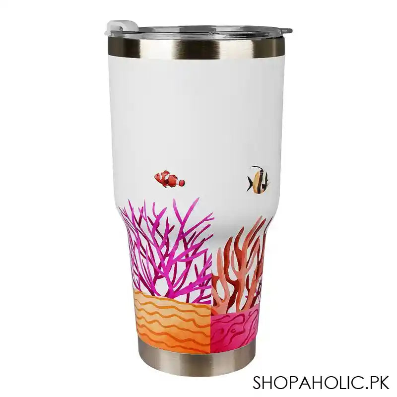 World Oceans Day Stainless Steel Tumbler Water Bottle, Insulated Travel Mug, White, 700ml Capacity, GWB-522 - Image 2