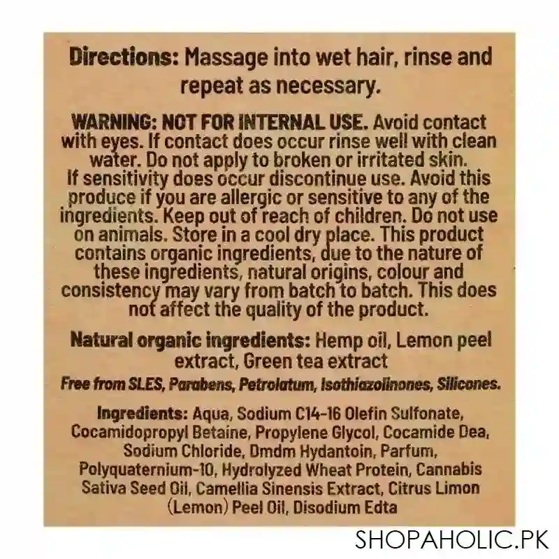 xhc hemp sleek & shiny hair shampoo, paraben & sls free, 400ml image3