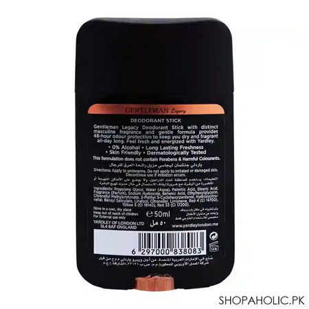 yardley gentleman legacy deodorant stick, 0% alcohol, 50ml image2