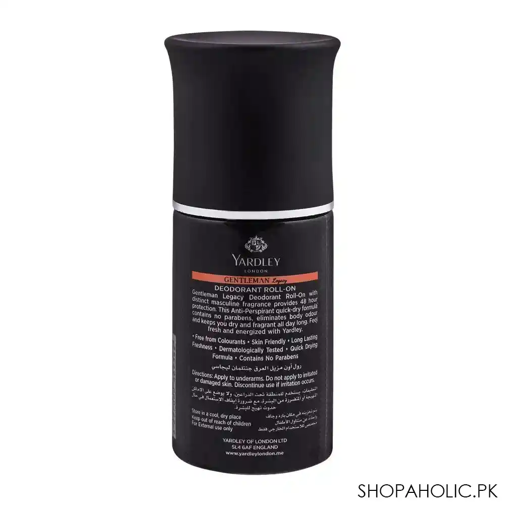 yardley gentleman legacy roll on deodorant, 50ml image2