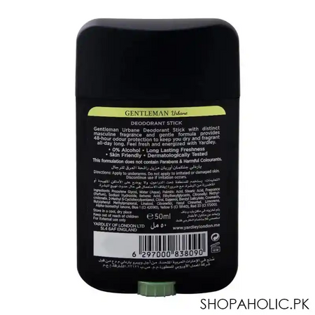 yardley gentleman urbane deodorant stick, alcohol & aluminium free, 50ml image2