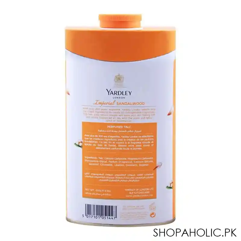 yardley imperial sandalwood perfumed talcum powder, 250g image2