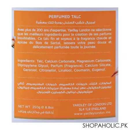 yardley imperial sandalwood perfumed talcum powder, 250g image3