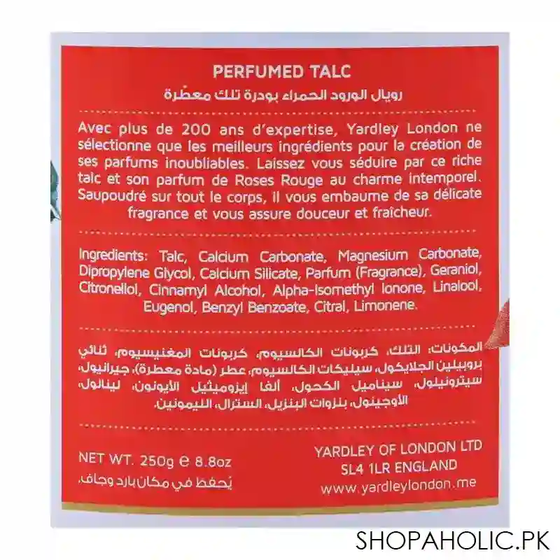 yardley royal red roses perfumed talcum powder, 250g image3