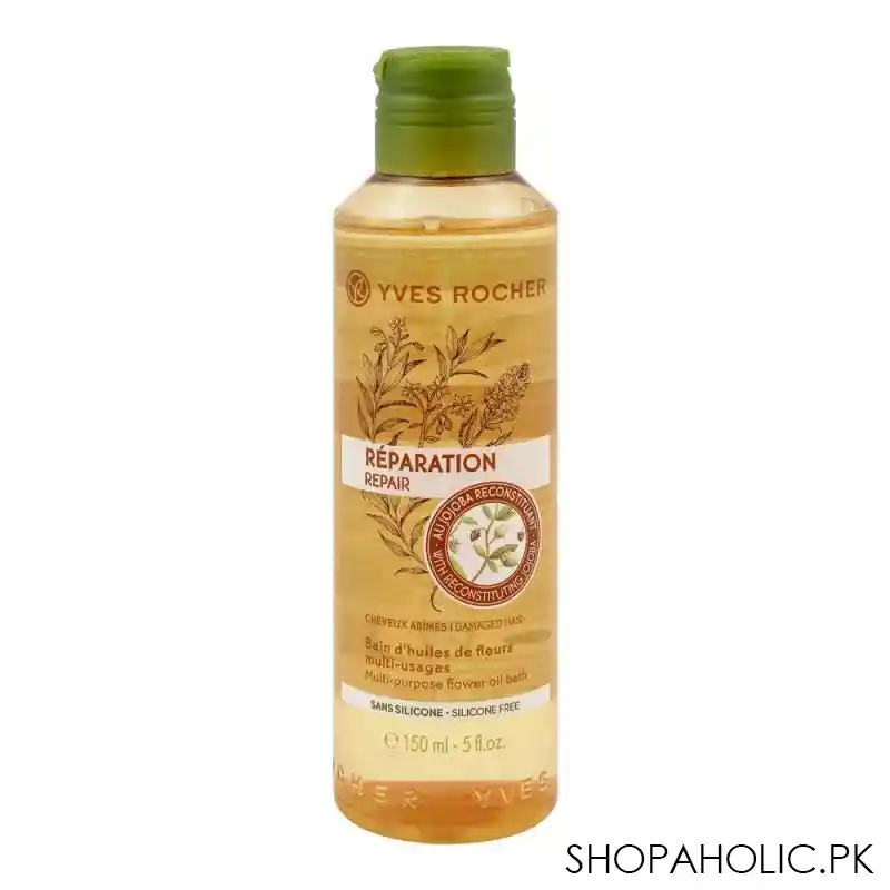 yves rocher repair multi purpose flower oil bath, for damaged hair, silicone free, 150ml main image