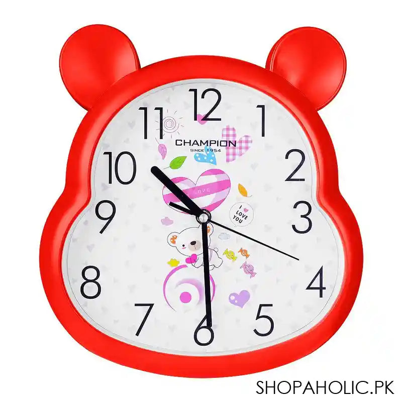 Z.A Wall Clock, Kids Wall Clock, Teddy Shaped and Red Border, CCB-802 - Main Image
