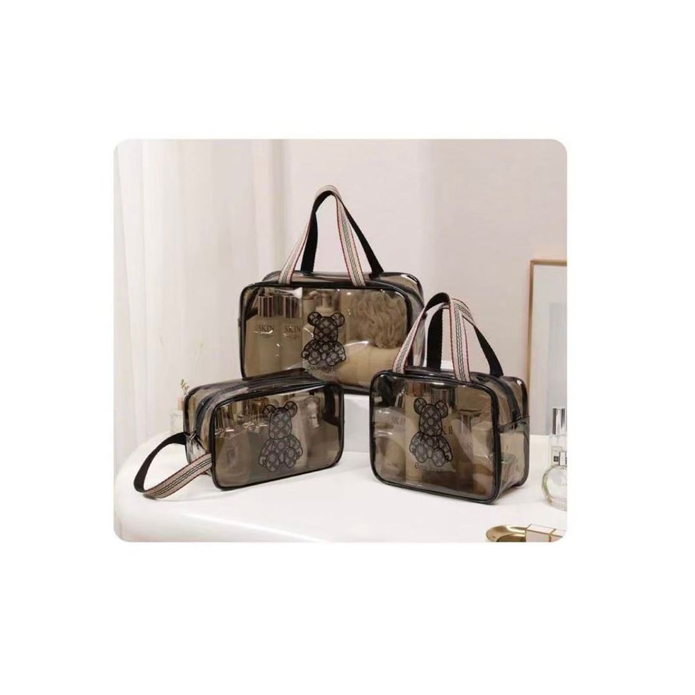 AJF PVC Transparent Cosmetic Bag Set, Black - Main Image