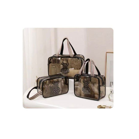 AJF PVC Transparent Cosmetic Bag Set, Black - Main Image
