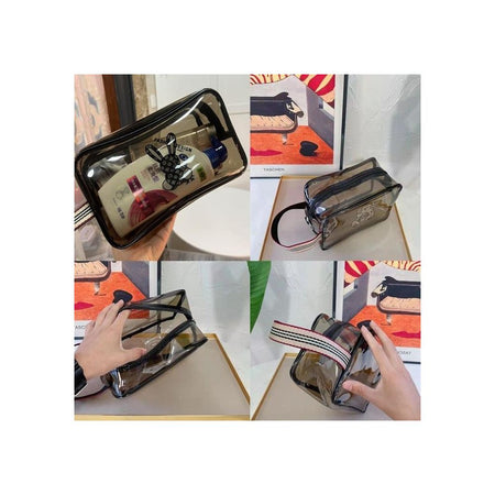AJF PVC Transparent Cosmetic Bag Set, Black - Image 4