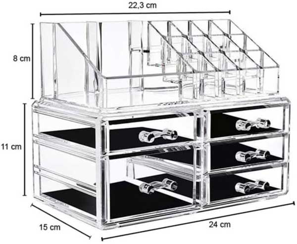 Acrylic Cosmetic Storage Box 5 Drawers With 16 Grid Organizer