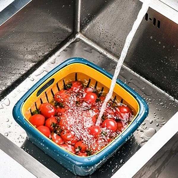 Double Layer Storage Drain Bowl Basket with Lid