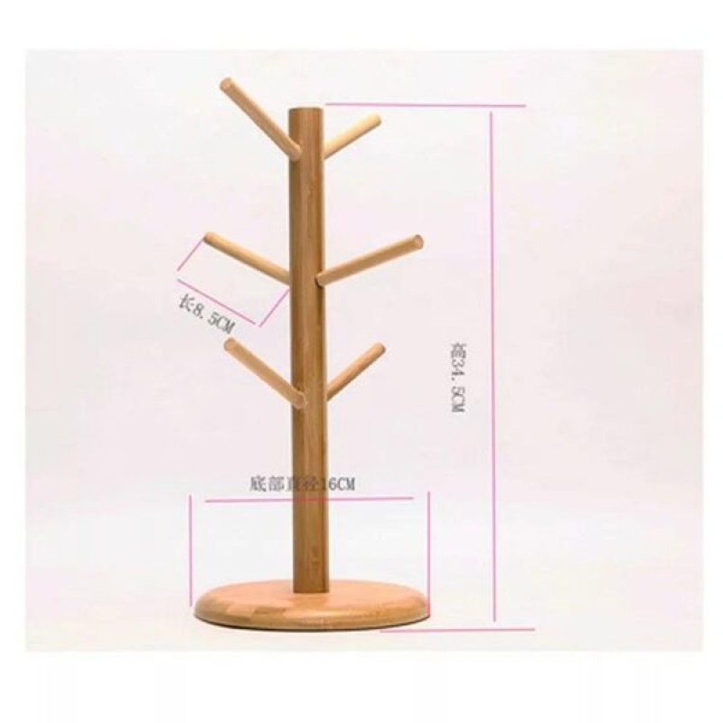Imperial Six Cup Bamboo Rack Hanger Stand Mug Tree Coffee Cup Storage Stand Holder