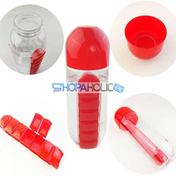Sports Plastic Water Bottle Combine Daily Pill Boxes Organizer