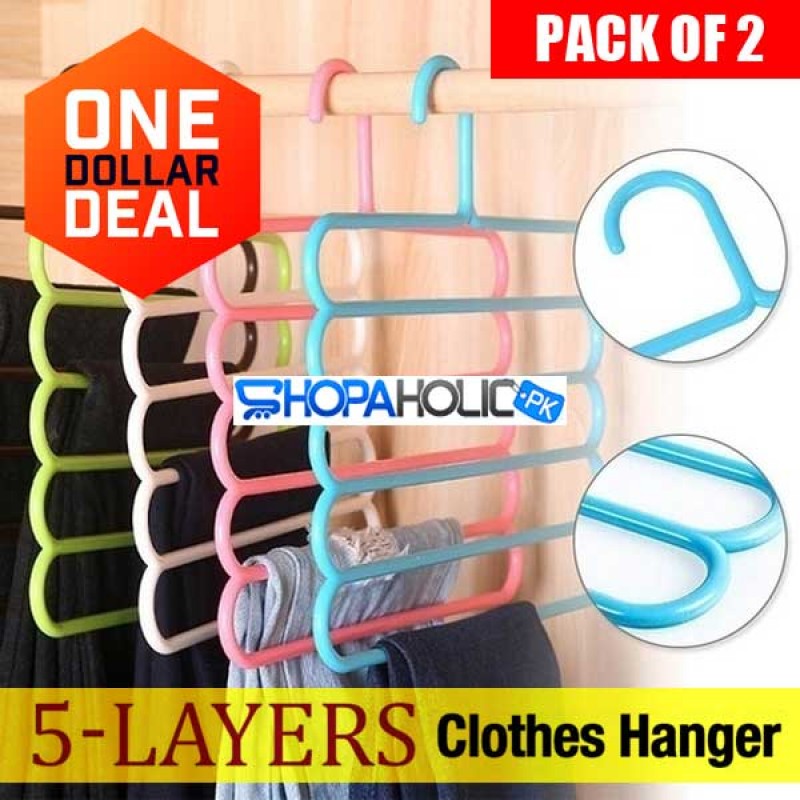 Pack of 2 (One Dollar Deal) 5 Layer Multifunctional Hangers