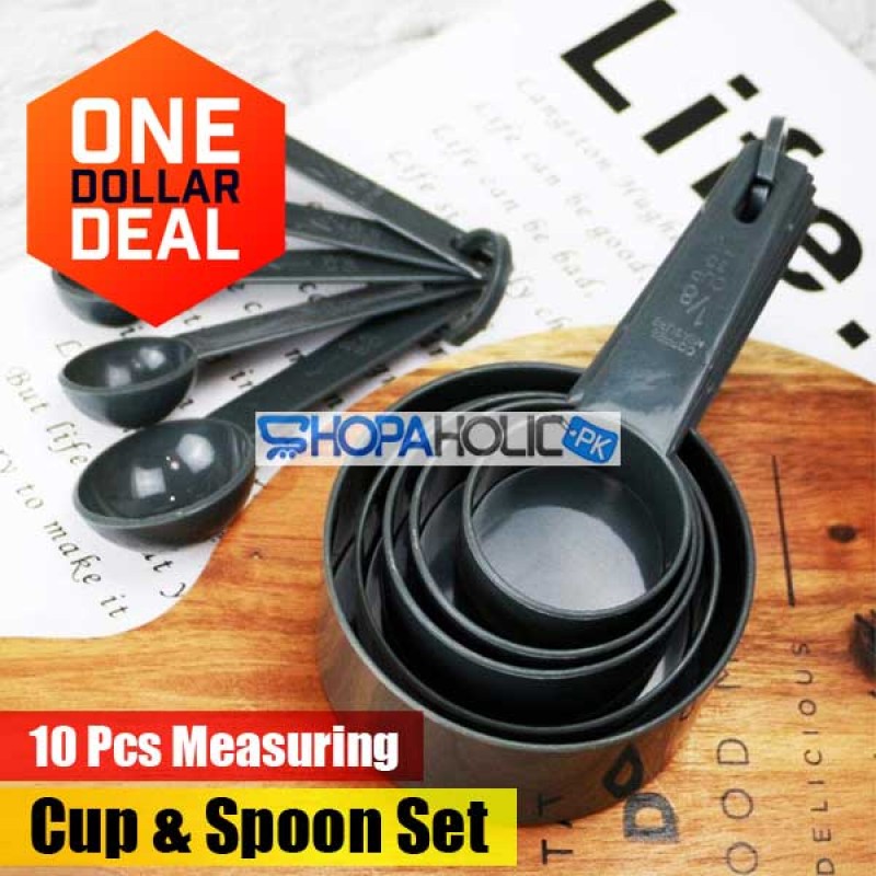 (One Dollar Deal) 10 Pcs Measuring Cup & Spoon Set - Black