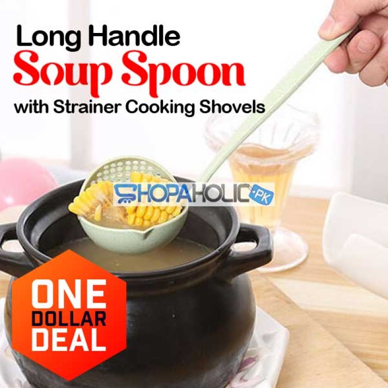 (One Dollar Deal) 2 In 1 Long Handle Soup Spoon with Strainer Cooking Shovels