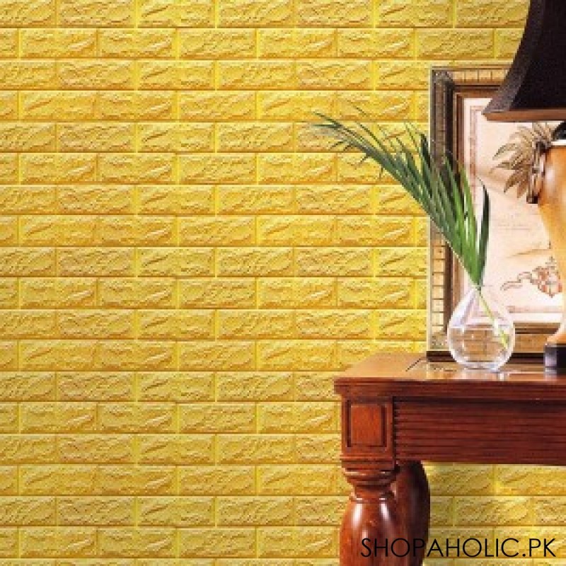 3D Foam Brick Wallpaper Stickers (Yellow Color)